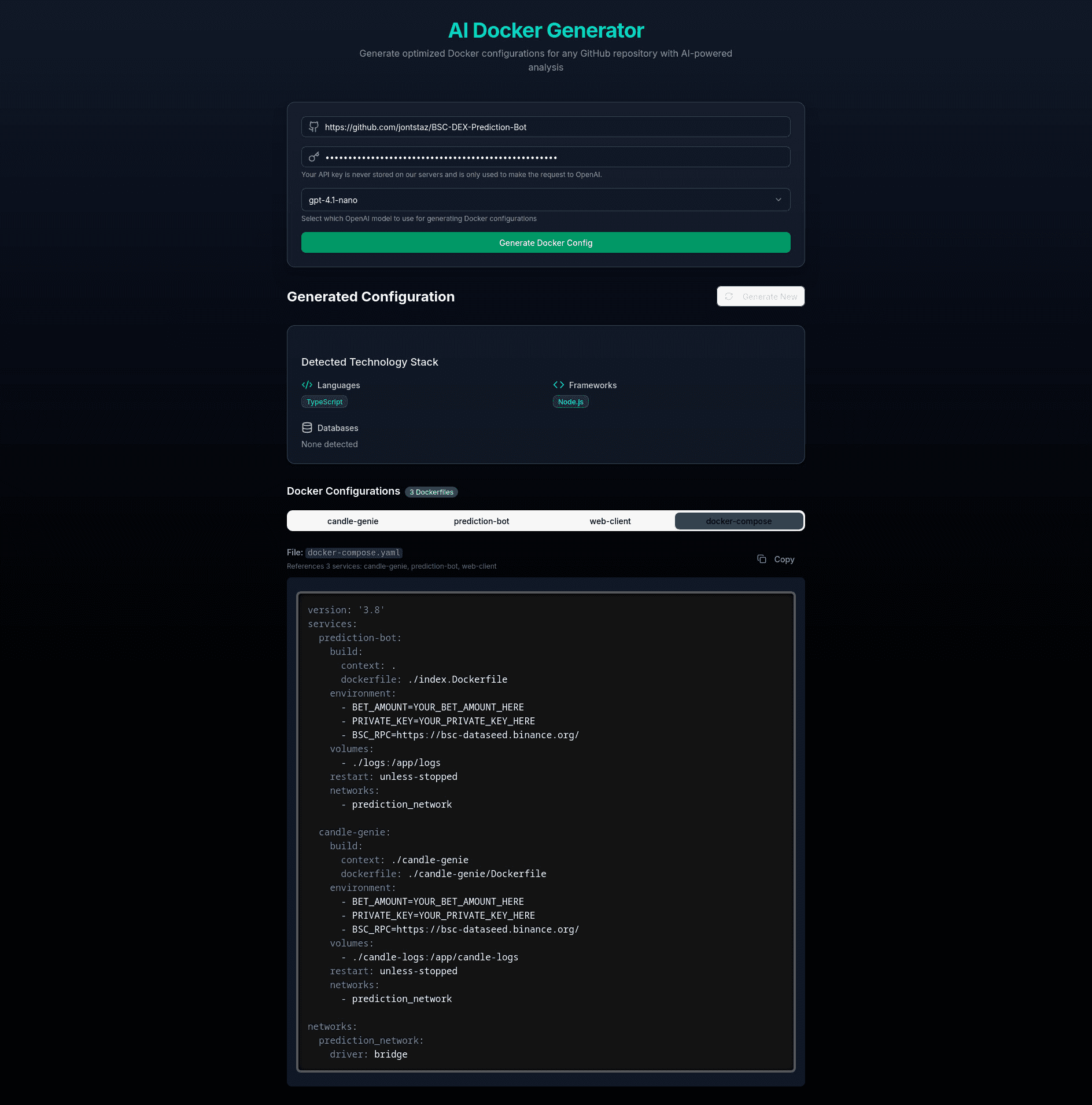 AI Dockerfile + Docker-Compose Generator